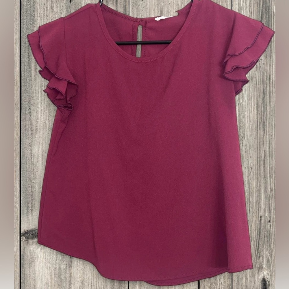 Ruffled Sleeve Blouse - Burgundy